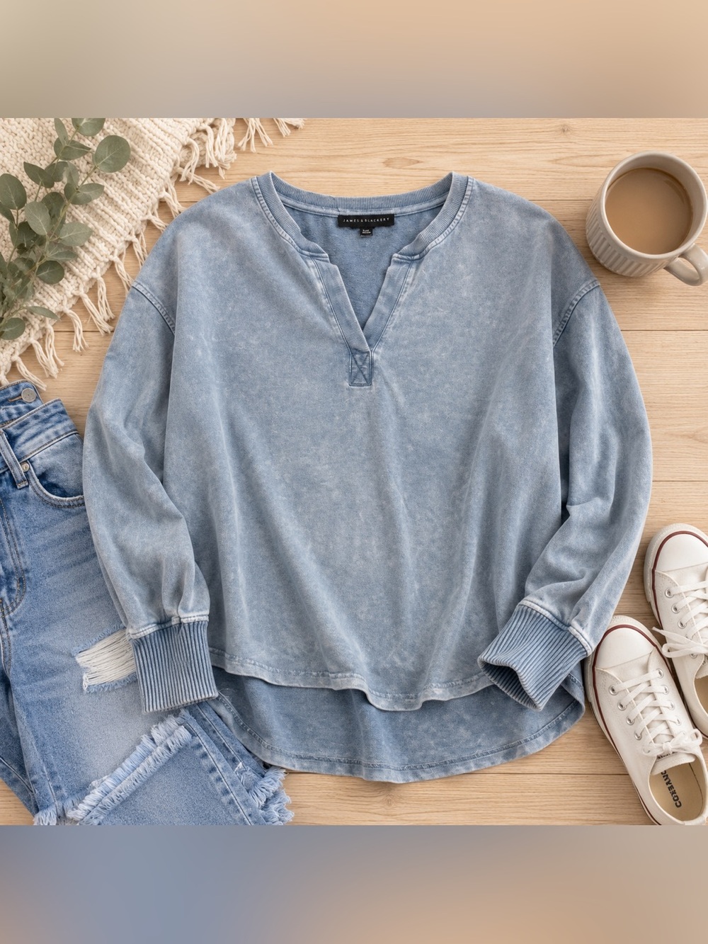 Jane + Delancey Washed Light Blue Pullover Sweatshirt